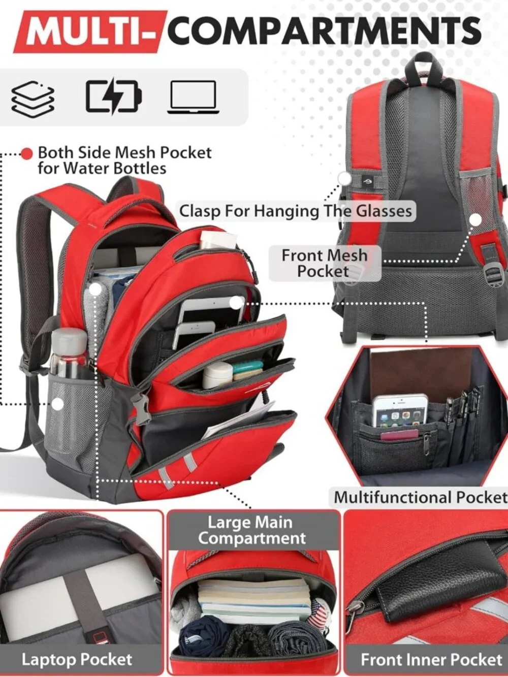 Extra Large College Laptop Backpack with USB Charging, Anti-Theft